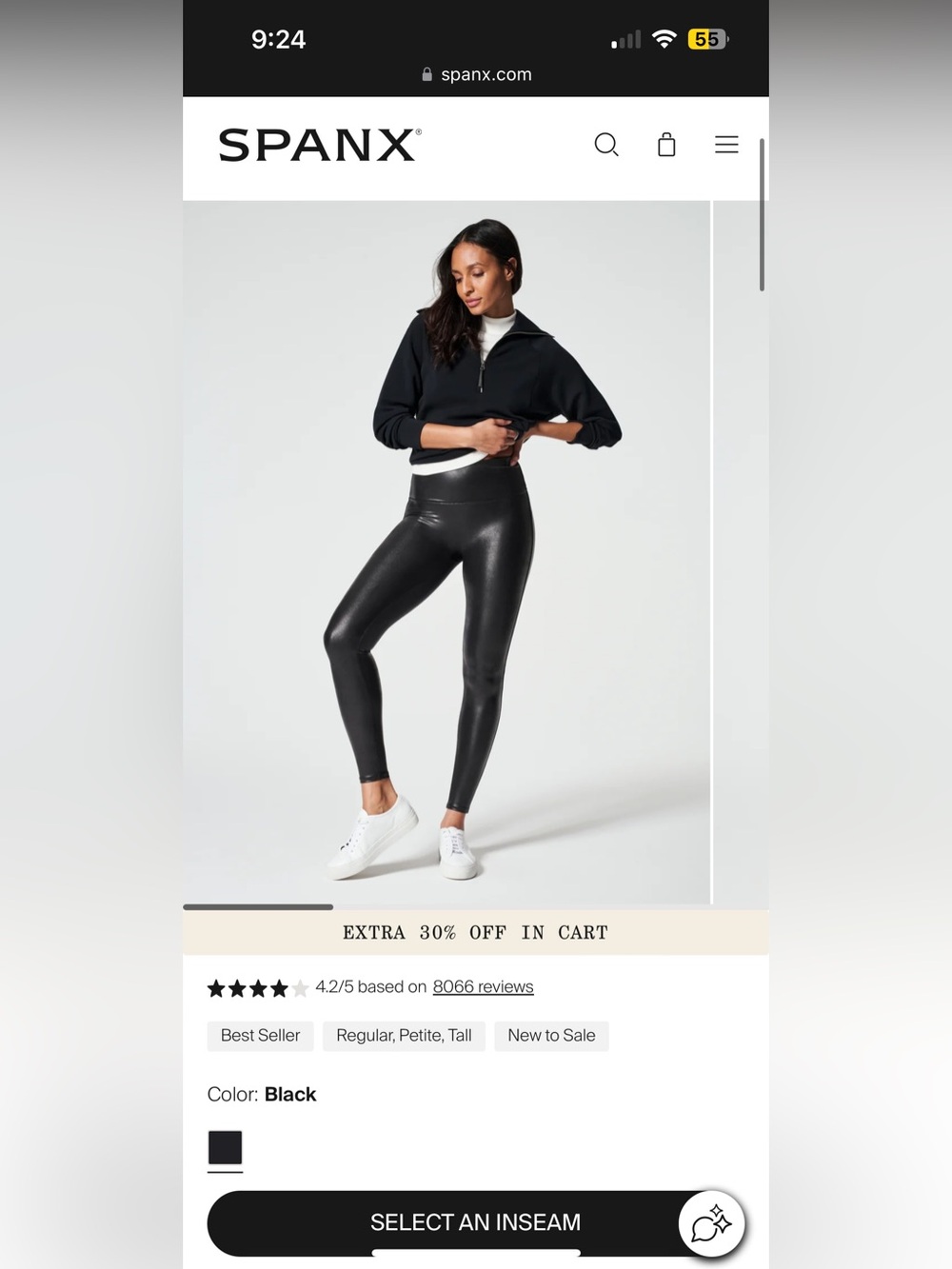New Spanx Faux Black Leather Leggings Size XS